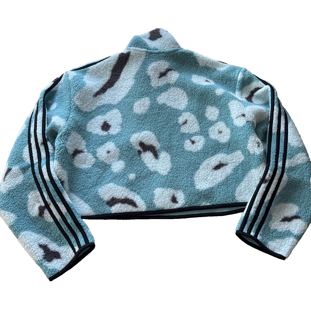 adidas Essentials 3‑Stripes Animal Print High Pile Cropped 1/4 Zip Top L - Picture 8 of 8